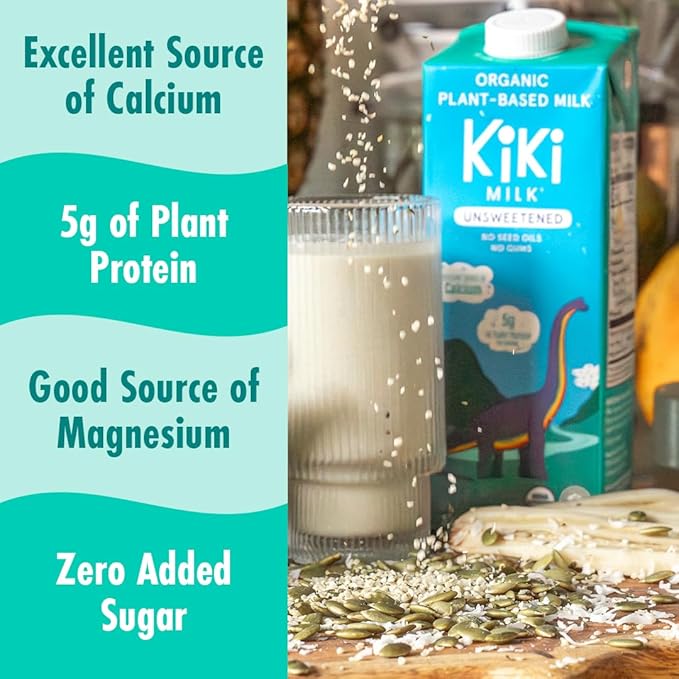 Kiki Milk Plant Based Milk - Organic Unsweetened Kiki Milk - Calcium & Magnesium Source - Gluten Free, Gum Free, GMO Free, Dairy Free, Soy Free, Glyphosate Free - Shelf Stable - (8 oz • Pack of 12)