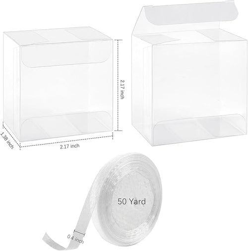 100pcs Clear Single Chocolate Covered Cookies Macaron Box for Wedding Favors Baby Shower 2.17"×2.17"×1.38" Inch, Party Favor Box with Ribbons for Candy Chocolate Mooncake