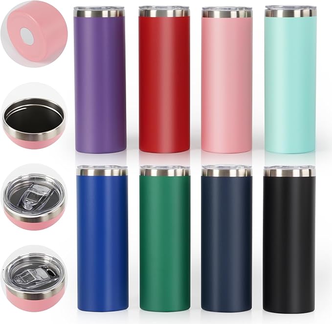 Personalized 20oz Skinny Tumbler: Engraved, Stainless Steel, Insulated, Leak-Proof Lid & Straw, Hot/Cold for Hours, for Coffee, Water, Wine, Gift for Birthdays, Weddings, Christmas, 25 designs (RED)