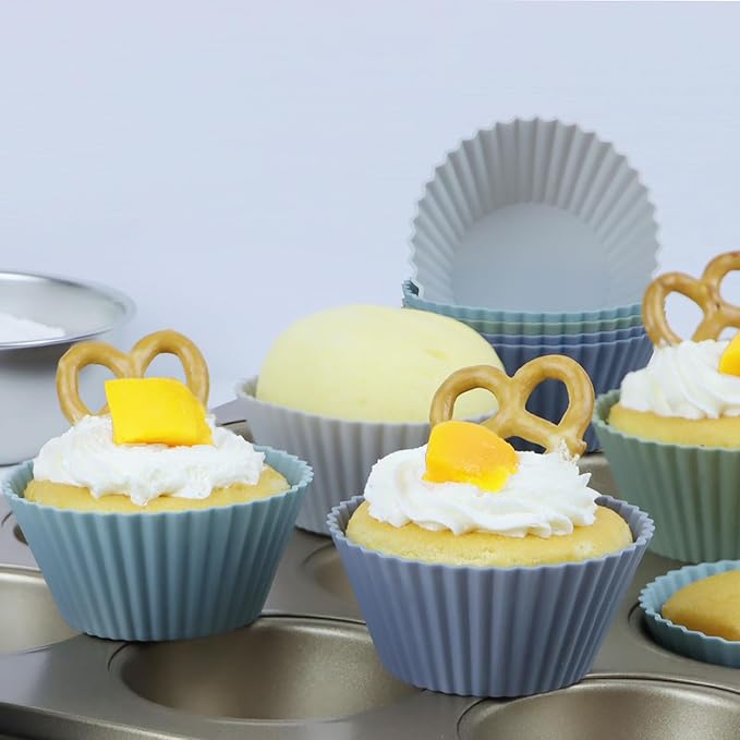 Large Silicone Muffin Cups, 12 Pack Reusable Cupcake Liners Jumbo Size 3.54inch Baking Cups Cake Molds, BPA Free, Dishwasher Safe