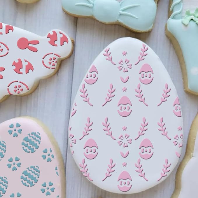 6in Easter Cookie Stencils for Royal Icing, Eggs Carrot Rabbit Face Bunny Shapes Stencils for Sugar Cookie, 16 Pcs Assorted Sizes Easter Eggs Stencils for Baking Drawing Dessert Coffee Decoration