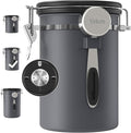 Veken Coffee Canister, Airtight Stainless Steel Kitchen Food Storage Container with Date Tracker and Scoop for Grounds Coffee, Beans, Tea, Flour, Cereal, Sugar, Cookies Jars, 22OZ Gray