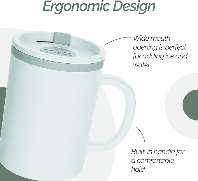 Copco Iconic 16oz Double Wall Insulated Desk Mug with Lid & Handle, Set of 2, BPA-Free Reusable Plastic, Spill-Proof, Microwave & Dishwasher Safe, Wide Mouth, Cup Holder Friendly (Grey)
