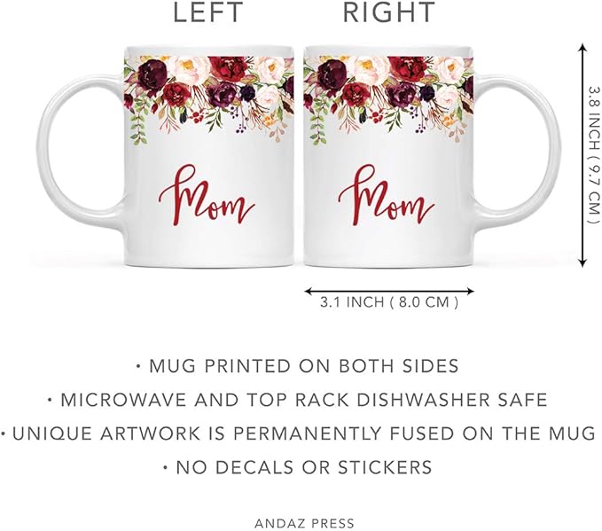 Andaz Press 11oz. Mother's Day Ceramic Coffee Tea Mug Gift, Fall Autumn Marsala Burgundy Flowers Roses Florals, Mom, 1-Pack, Includes Gift Box, Birthday Christmas Gift Ideas