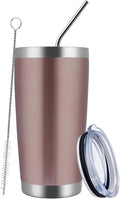 MEWAY 20oz Tumbler Cup Double Wall Vacuum Insulated Travel Mug Bulk, Stainless Steel Tumblers with Lid and Straw, Durable Powder Coated Coffee Cups for Cold & Hot Drinks (Rose Gold, 1)