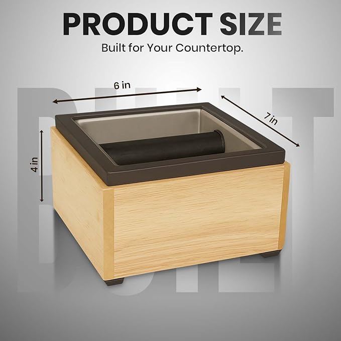 Rattleware Stainless Maple Holder Knock Box - Perfect for Home, Cafe, Restaurant, Hotel, Office, or Commercial Establishment - Heavy Duty Knock Box Trusted By Baristas Worldwide (6″ x 5.5″ x 4″)