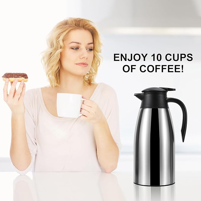 70oz Updated Thermal Stainless Steel Carafe for Hot Coffee & Water, Double Walled Vacuum Carafe (Pink+Pink)