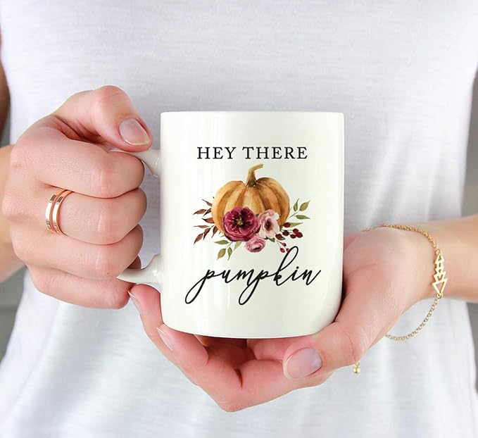 Andaz Press Fall Burgundy Marsala 11oz. Ceramic Coffee Tea Mug, Hey There Pumpkin, 1-Pack, Pumpkin Floral Graphic, Birthday, Friend, Family, Coworker, Autumn Season, Festive Holiday Ideas