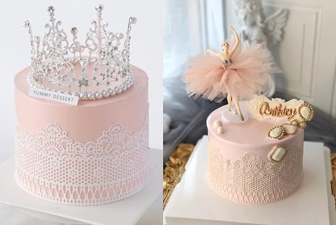 Embossing Lace Fondant Molds, Multi Circle Flowers Lace Mat Wedding Cake Decoration Tool, Rattan Shaped Cupcake Mat Silicone Molds Set of 2