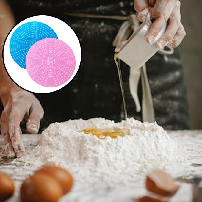Round Baking Mat, Cake Turntable Mat, Cake Mat Round Silicone Baking Mat, 12 In Pink Cakes Pastry Mat for CakeTurntable Bracket