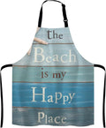 The Beach Is My Happy Place Bib Apron with Adjustable Neck for Men Women,Suitable for Home Kitchen Cooking Waitress Chef Grill Bistro Baking Apron