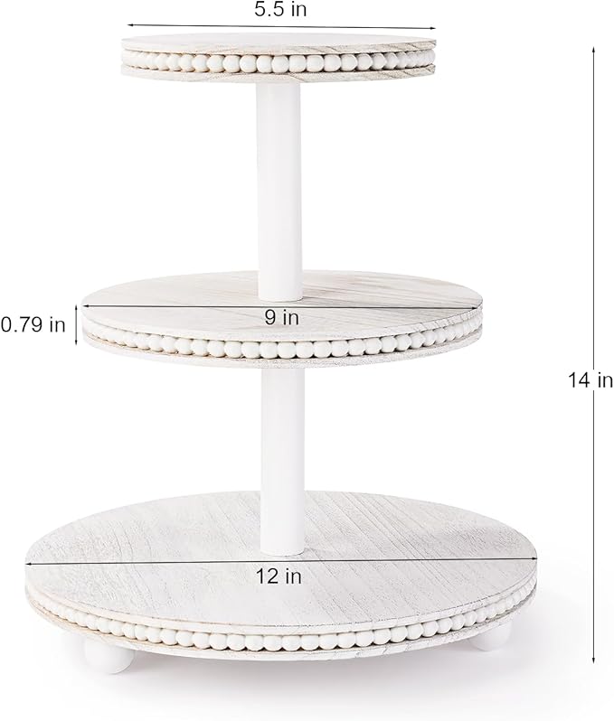 3 Tier Cupcake Stand Round,Wood Cupcake Stand with Beads,Tiered Cake Stand for 24 Cupcakes,Dessert Display Stand,Cupcake Tower for Party, Wedding, Birthday, Home Decor