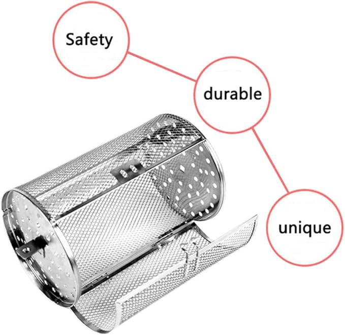 Falytemow Stainless Steel Rotisserie Grill Roaster Drum Oven Basket Oven Roast Baking Rotary for Peanut Dried Nut Coffee Beans BBQ (14 X 18cm)