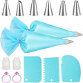 Piping Bags and Tips Set, Reusable Cake Decorating Kit with 6 Icing Tips, 2 Reusable Pastry Bags, 2 Converters, 2 Bag Ties, 3 Scrapers, Beginner-Friendly Baking Supplies for Cupcakes, Cookies