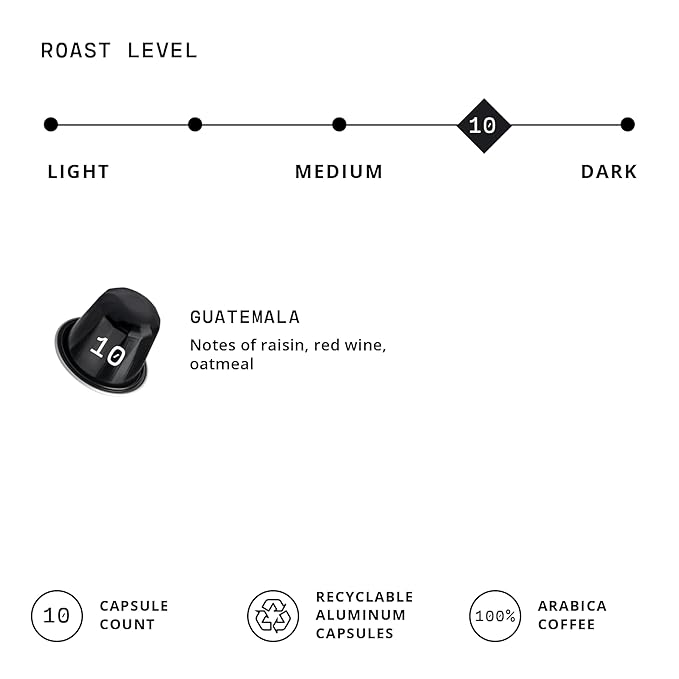 Atlas Coffee Club Espresso Pods Compatible with Nespresso Original– Dark Roast (10 Count)– Aluminum Capsules from Guatemala– Intensity 10