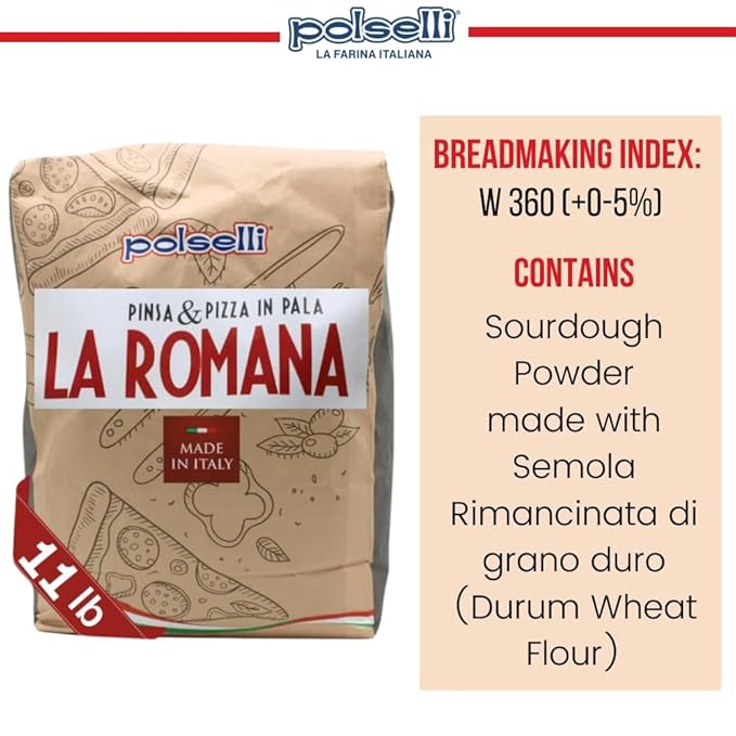 Polselli La Romana Pinsa & Pizza in Pala Flour ,11 lb – Type 0 High-Protein Wheat & Rice Flour Blend – Ideal for Roman-Style Pizza and Flatbread Light & Airy Crust, Crunchy Texture, Perfect for Sourdough & Artisan Baking