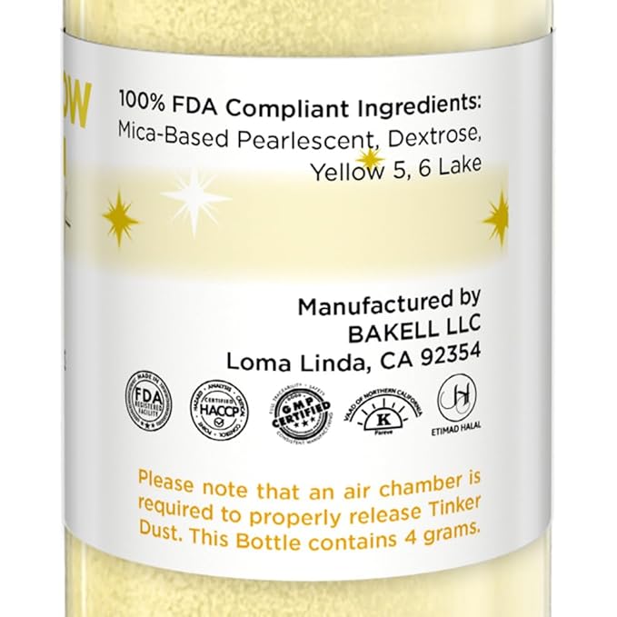 Bakell - Sunflower Yellow Tinker Dust (4g, 1x Mini Spray Pump) Edible Glitter for Food, Desserts, and Beverages!