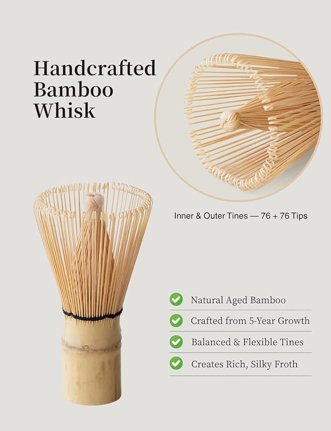 6-pcs Japanese Matcha Whisk Set with Handmade Wabi-Sabi Ceramic Bowl(Chawan),Bamboo Chasen, Whisk Holder, Scoop, Sifter & Tea Towel,Matcha Ceremony Kit,(Cheese-Colored)