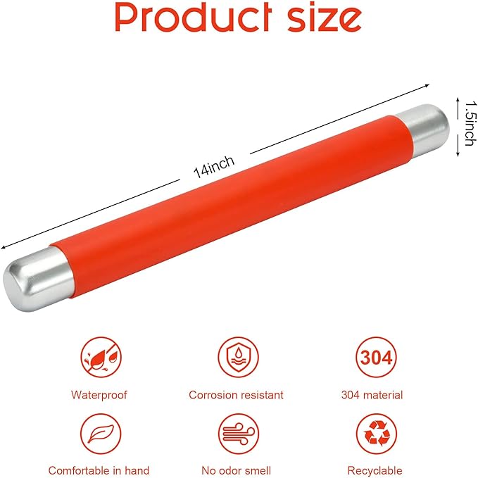 Rolling Pin Dough Roller for Baking with Thickened Non Stick Silicone Metal Handle Rolling Pin Stainless steel Fondant Roller Pin Cookie Pastry Kitchen Accessories 13.8 X 1.5 Inches