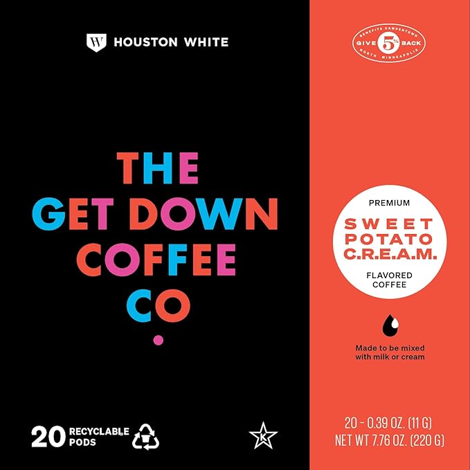 The Get Down Coffee Co. Sweet Potato Flavored Coffee Pods 20 ct, 100% Arabica Medium Roast Coffee, Single Serve Pods Compatible with K Cups Brewers