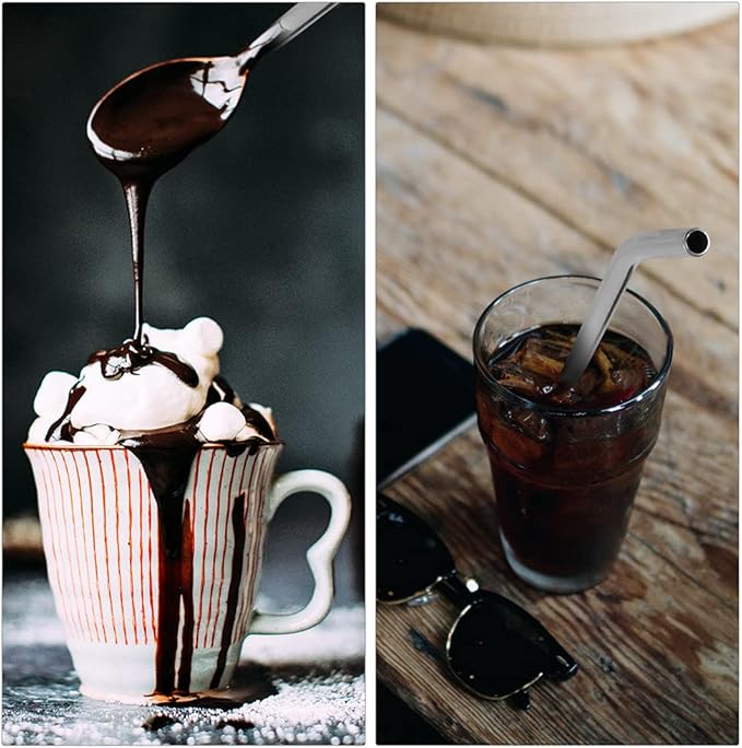 2Pcs Stainless Steel Straws Spoons, Reusable Metall Straws Spoon with 1 Cleaning Brushes,2 in 1 Snow Cone Straws Drinking Reusable Stainless Steel Ice Tea Long Spoons Straws for Cocktail Milkshake (2)