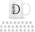 Retreez Initial A-Z Floral Botanical Bouquet Alphabet Monogrammed Monogram Mug 11 Oz Ceramic Tea Coffee Mugs - Appreciation Thank You Wedding Birthday Gifts for her friend coworker sister - D Initial