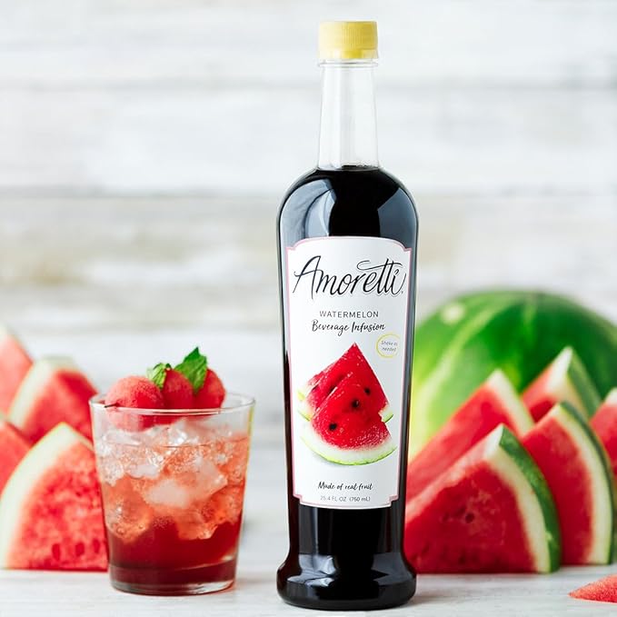 Amoretti - Watermelon Beverage Infusion, 94 Servings Per Bottle (750 ml) - Drink Mix & Water Enhancer with Pump for Flavoring Cocktails, Waters, Teas, and other Beverages, Preservative Free