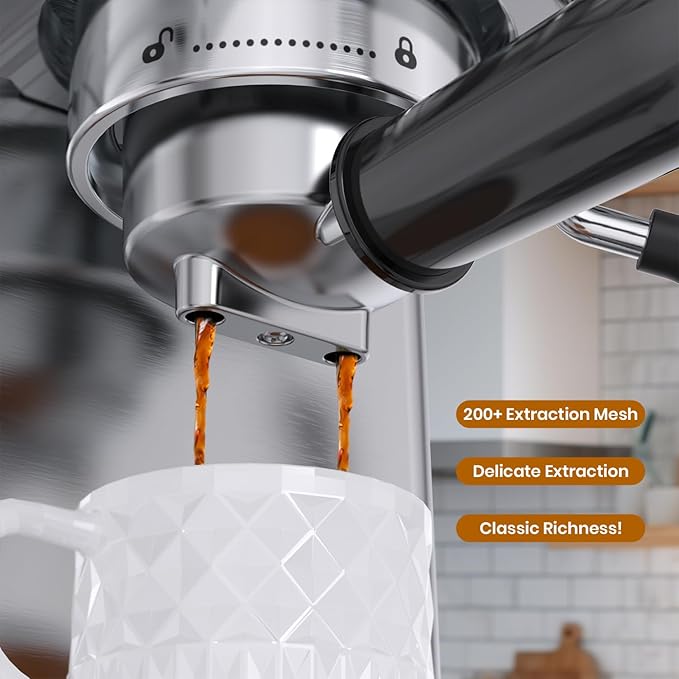 Espresso Machine 20 Bar, Milk Frother Steam Wand, 60oz (1.8 Liters) Water Tank, 1350W for Home Barista Espresso Latte Macchiato and Cappuccino Maker