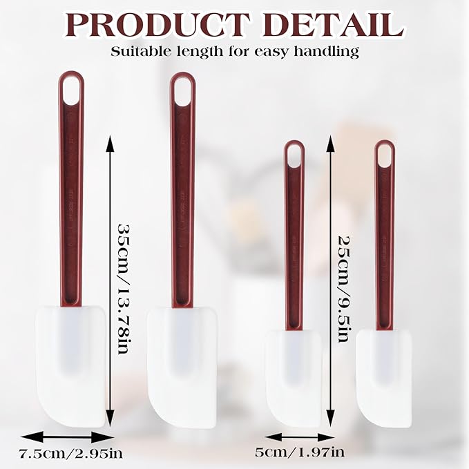 Set of 4 Silicone Spatula Rubber Spatulas Heat Resistant Silicone Spatulas High Temp Commercial Silicone Spatula for Kitchen Cooking Mixing Frying Spreading Baking, Dishwasher Safe