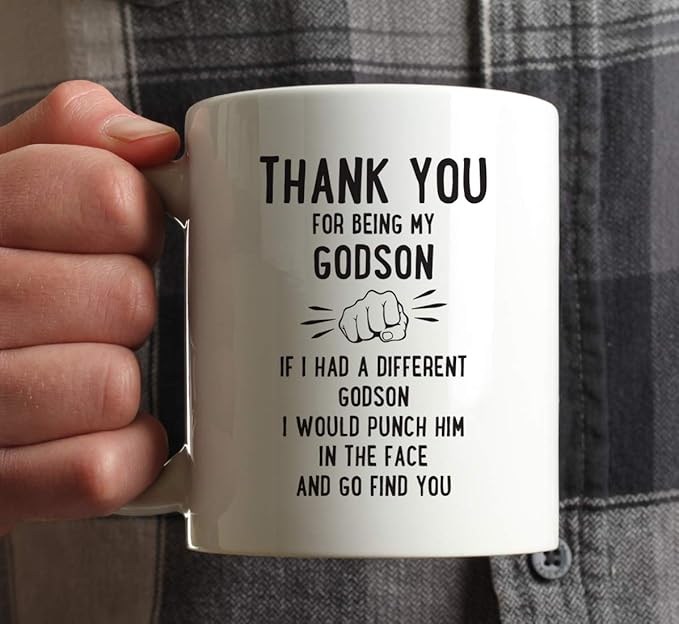 Andaz Press Funny Family 11oz. Coffee Mug Gift, Thank You for Being My Godson, Punch in Face, 1-Pack, Christmas Birthday Drinking Cup Present Ideas