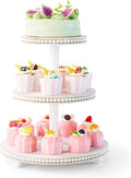 3 Tier Cupcake Stand Round,Wood Cupcake Stand with Beads,Tiered Cake Stand for 24 Cupcakes,Dessert Display Stand,Cupcake Tower for Party, Wedding, Birthday, Home Decor