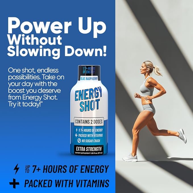 Blue Raspberry Extra Strength Energy Shot 48 pk – 260mg Natural Caffeine B12 B6 – Energy & Focus Support – 2 Servings Sugar Free Zero Calorie Green Tea B-Vitamins Electrolytes Vegan – 1.93 fl oz
