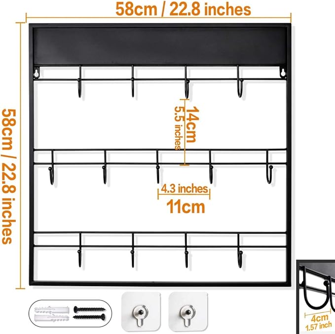 AJART Coffee Bar Decor Mug Holder: 22" Large Square Coffee Cup Rack for Home Kitchen Office Dining Room Cafe Bar