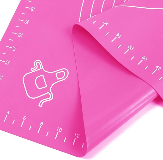Silicone Baking Mat for Pastry Rolling Dough with Measurements, 19.7" x 15.7" BPA Free Non stick and Non Slip Pink Table Sheet Baking Supplies for Bake Pizza Cake