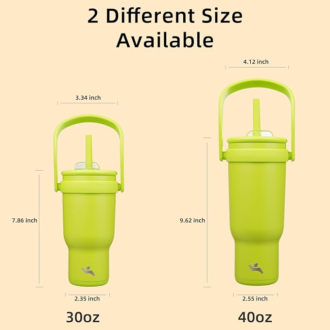 30 oz Tumbler with Side Handle, Insulated Water Bottle with Straw and 2 in 1 Lid, Stainless Steel Cup Travel Coffee Mug for Sports Office Gym,Green