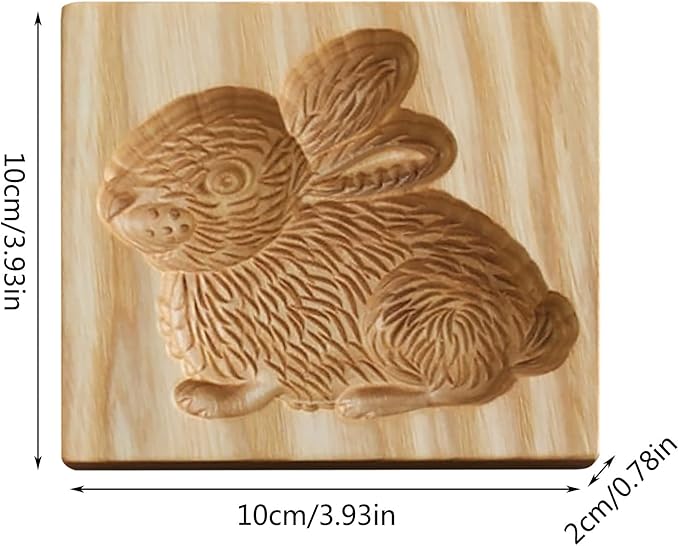 Wooden Cookie Biscuit Mold, 3D Baking Mold, Embossing Craft Decorating Baking Tool, Suitable for Halloween Thanksgiving Christmas Kitchen DIY (Rabbit 10 * 10 * 2)