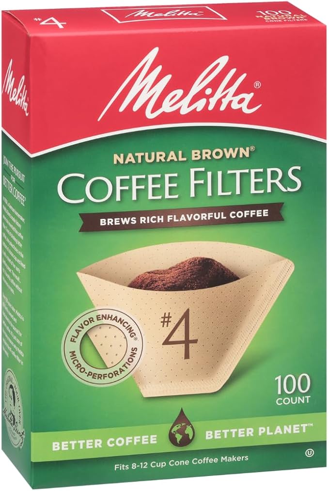 Melitta #4 Cone Coffee Filters, Natural Brown, 100 Count, Pack of 6