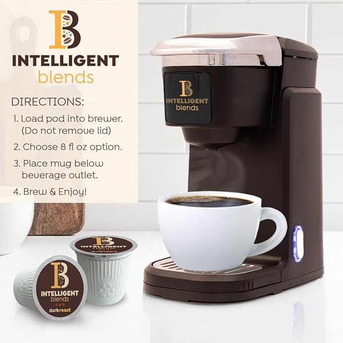Intelligent Blends Dark Roast Coffee Pods, 100 ct, Recyclable Single Serve Pods – 100% Arabica Coffee, Compatible with Keurig K Cups Maker