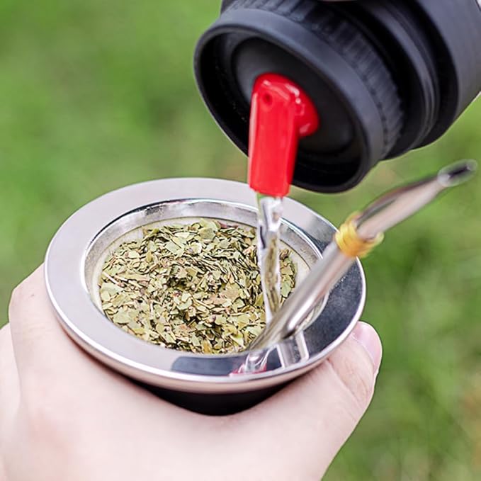 Argentina Yerba Mate Cup With Ceramic liner Straw Tea Gourd Mug One Bombilla Mate a Cleaning Brush (brown)