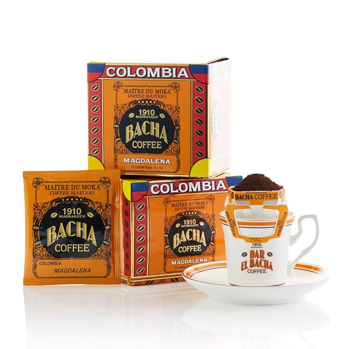 Bacha Coffee | Magdalena Colombia Single Origin, Medium Roast, 100% Arabica Specialty Coffee, 12 Coffee Drip Bags, Gift Box
