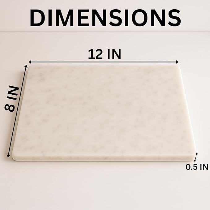 KC KULLICRAFT 8×12 White Marble Cheese & Charcuterie Serving Board – Natural Marble Cutting Board & Pastry Slab with Non‑Slip Feet – Premium Stone Kitchen Tray Gift.