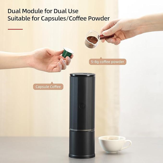 portable coffee maker15 Bar Mini Coffee Maker USB-C & Car Charger, Lightweight Espresso Maker Black