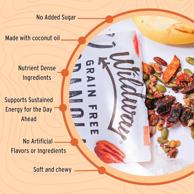Wildway Keto Granola | Peach Pecan | Grain-Free, Certified Gluten-Free Cereal | Vegan, Low Carb | No Sugar Added | Paleo-Friendly | Non-GMO Fruit & Nut Clusters | Nutrient-Rich Snack | 8 oz, 3 Pack