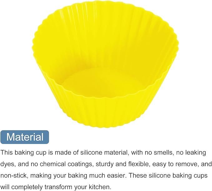 uxcell 42Pcs Silicone Cupcake Liners, Non-Stick Baking Cups, for Cooking Eggs, Baking Muffins and Make a Cake(Yellow)