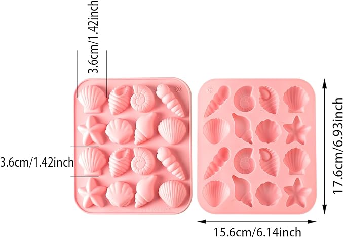 2-Pack rice flour Seashell Silicone Molds for Chocolate Candy Baking Decorations rice flour