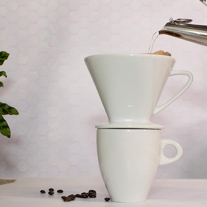Cilio Porcelain Coffee Filter/Holder Pour-Over, 2/Small, White