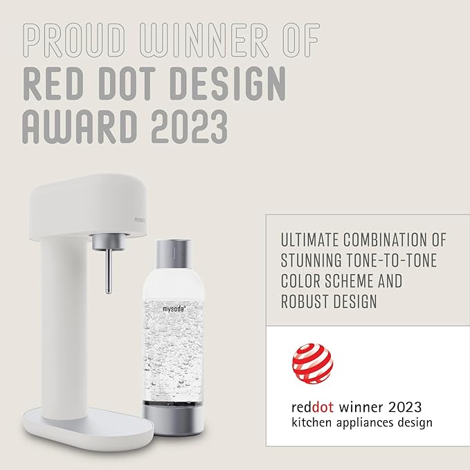Mysoda Ruby 2 Sparkling Water Maker - Soda Streaming Machine Silent Carbonated Water Machine Robust Long-Lasting Aluminium Soda Maker 1L Water Bottle Without CO2 Cylinder - Colour White Soda Machine