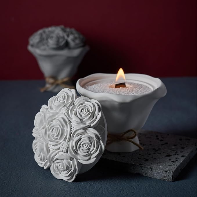 Epoxy Resin Storage Box Silicone Molds A Bouquet of Roses Jar with Lid DIY Jewelry Trinket Candy Container Silicone Mould Epoxy Concrete Cement Plaster Planter Candle Vessel Craft Molds