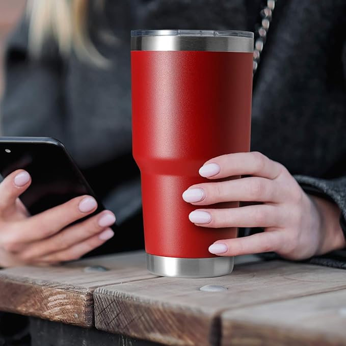 HASLE OUTFITTERS 30oz Stainless Steel Tumbler, Double Wall Vacuum Insulated Travel Mug Tumbler, Durable Insulated Coffee Mug, Gift Box Set (Red, 8)