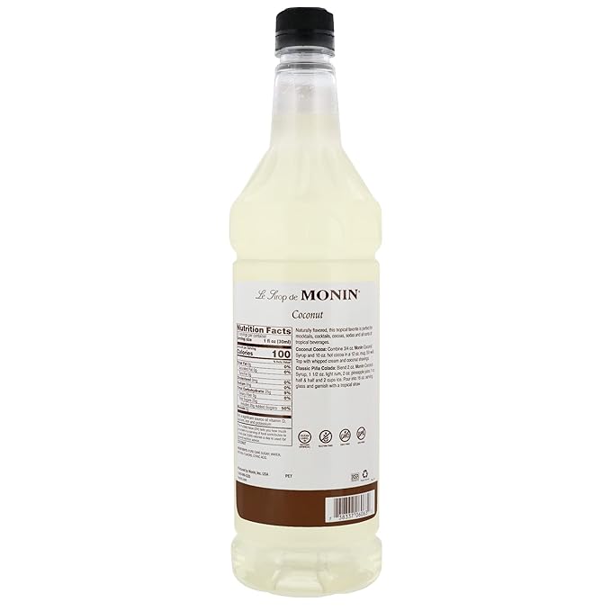 Monin - Coconut Syrup, Creamy Tropical Flavored Syrup, Coffee Syrup, Natural Flavor Drink Mix, Simple Syrup for Coffee, Lemonade, Cocktails, & More, Gluten-Free, Non-GMO, Clean Label (1 Liter, 2-Pack)